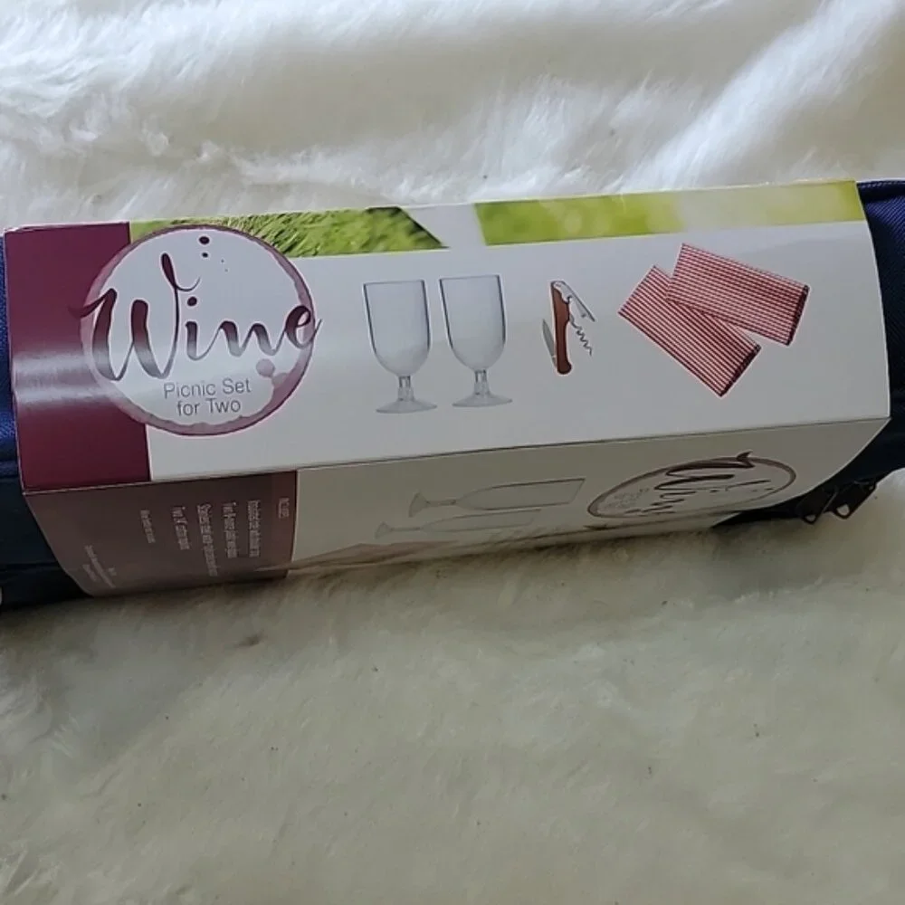 WINE PICNIC SET‎ FOR TWO NeW Navy Blue Insulated Shoulder Strap Zip Tote Bag